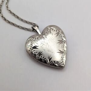 VTG Sterling Silver PPC Princess Pride Creations Etched Heart Locket Necklace